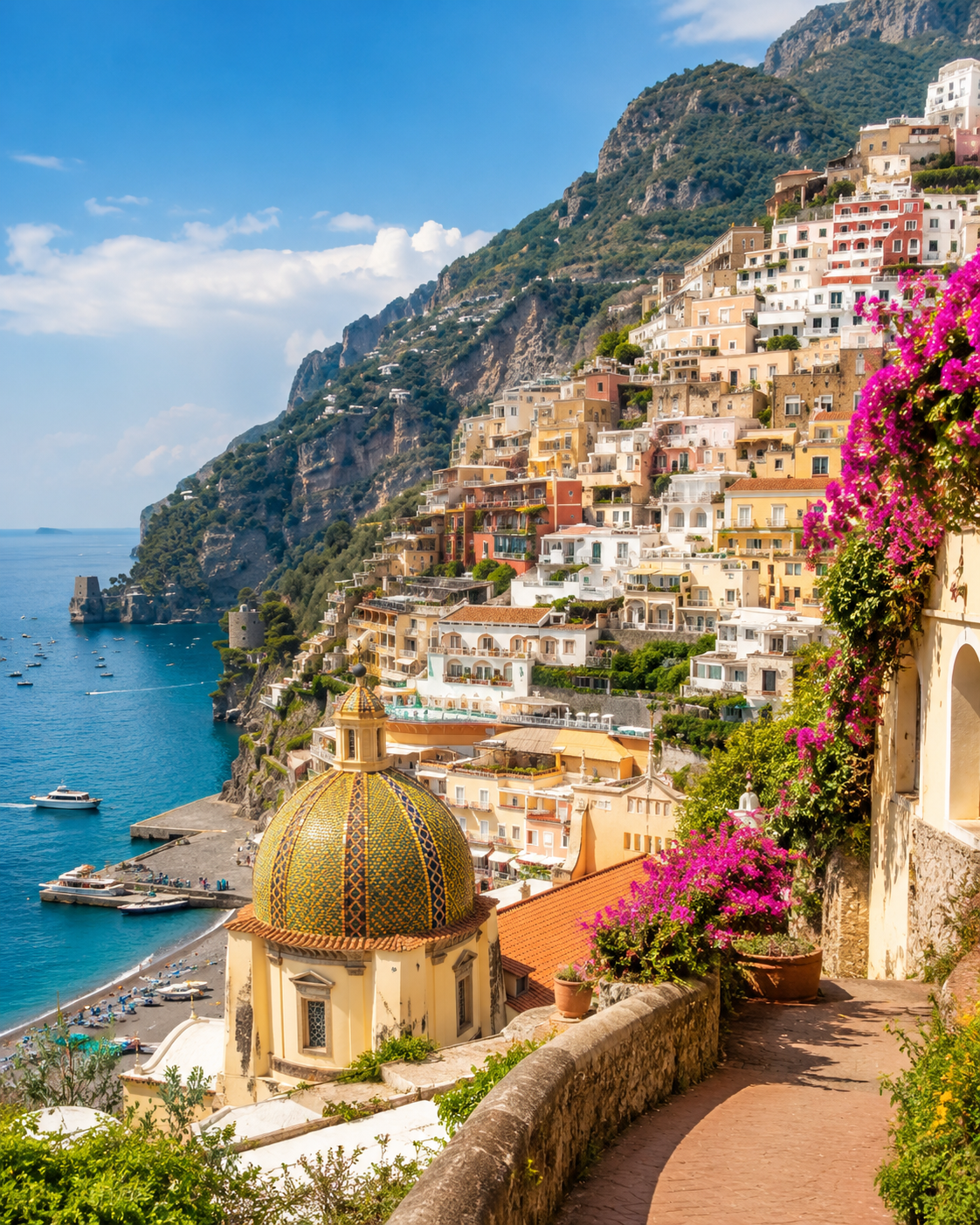 Positano's colorful cliffside village overlooking the Amalfi Coast, Europe