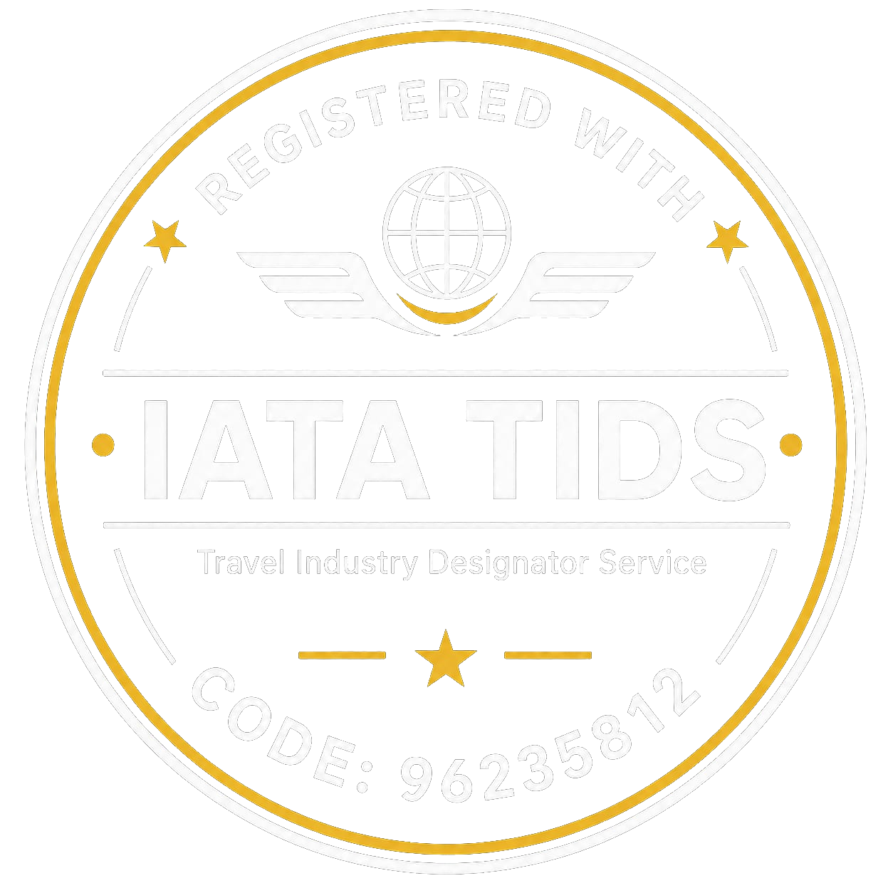 Registered with IATA TIDS, Travel Industry Designator Service, Code 96235812